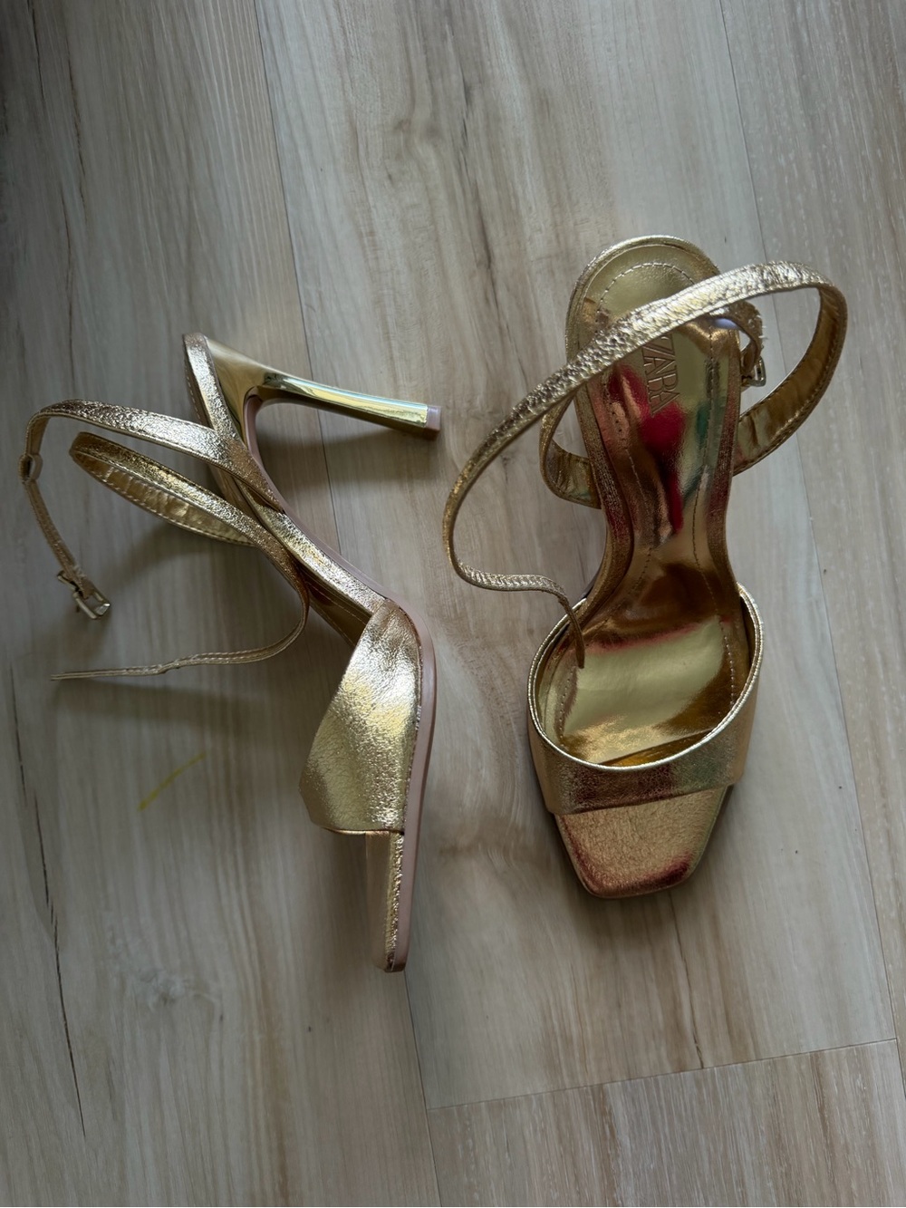Zara Metallic Gold Strappy Stiletto Sandals